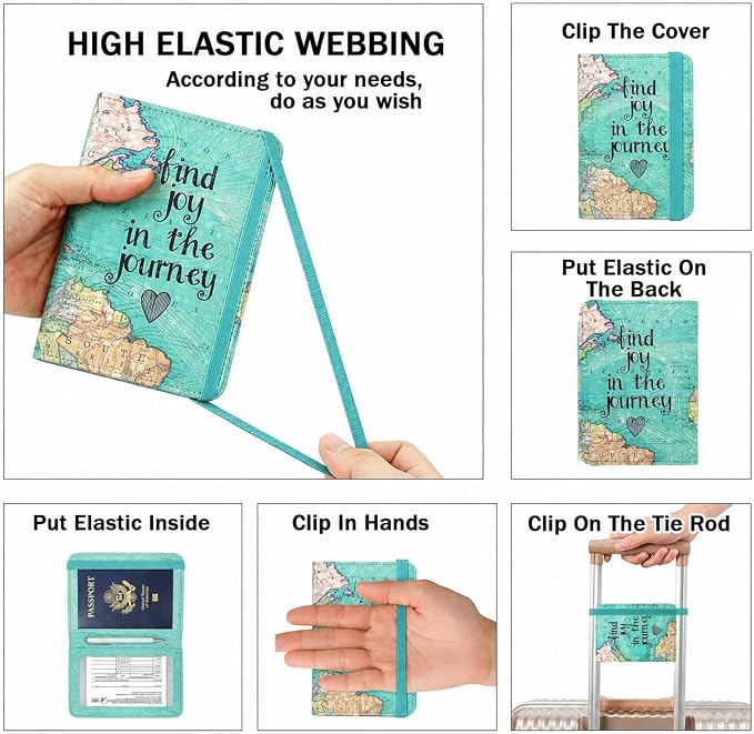 RFID Blocking Passport Holder for Travel – PU Leather Waterproof Lightweight Passport Cover Wallet for Women Men, Travel Organizer with Card Slots for Airline Tickets & Passport Book, Map