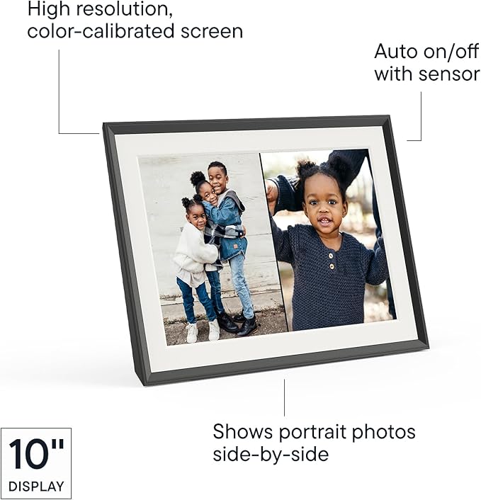 Aura 10" HD WiFi Digital Picture Frame – Free Unlimited Cloud Storage – Send Photos from Phone – No Subscription – Auto On/Off – Gift for Parents & Grandparents (Black Mat, 10")