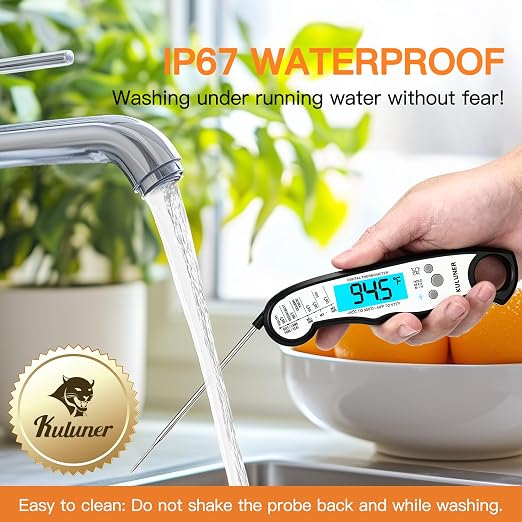 Instant Read Food Thermometer, White Waterproof Digital Meat Thermometer with 4.6" Folding Probe, Backlight & Calibration, 2-3s Fast Reading for Kitchen Baking Grilling Cooking - White