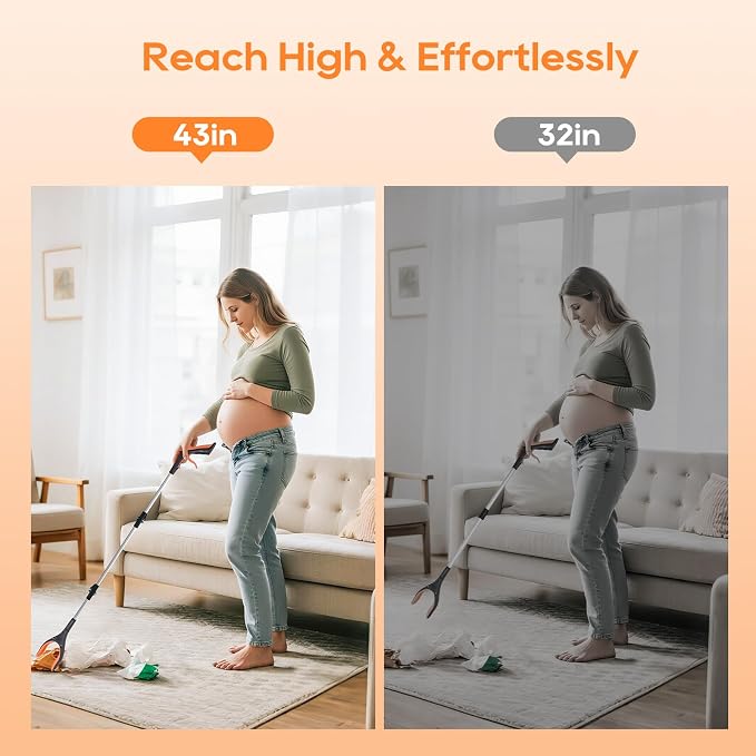 2-Pack 43" Extra Long Heavy Duty Grabber Reacher Tool, Foldable with 360° Rotating Jaw, Magnetic Tip, Ergonomic Grip, Wide Claw for Trash Pickup, Gardening & Reaching High Shelves – Ideal for Seniors