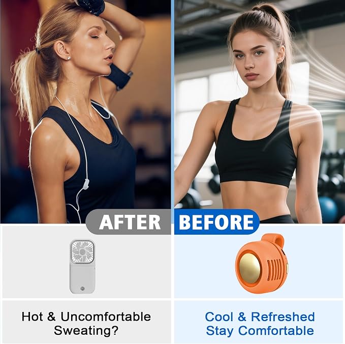 Portable Fan,2-in-1 Waist Clip On Bladeless, Ultra-Quiet Mini Personal Neck Fan 3 Speeds with 360°Adjustable Clip USB Rechargeable for Hiking,Office & Outdoor