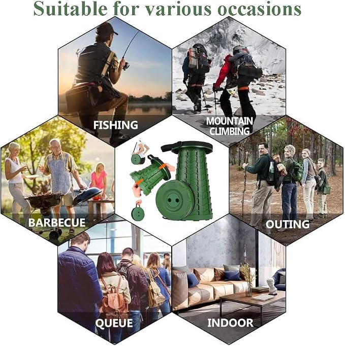Fishboy Upgraded Collapsible Stool, 400lbs Max Weight, Lightweight But Sturdy, Portable Retractable Folding Telescoping Foldable Camping Stool for Adults Outdoor Fishing Hiking BBQ