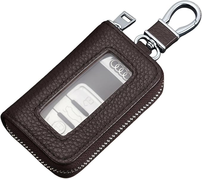 1PC Car Key Fob Case, Leather Car Key Holder for Purse, Automotive Smart Key fob Holder with Hook, for Remote Key Fob