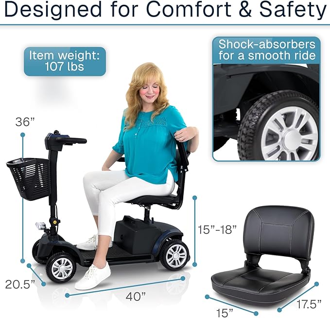Vive Mobility Scooter for Seniors - 4 Wheel Electric Wheelchair Scooter for Adults, Elderly - Motorized Power Wheel Chair Mobility Aid - Motor Medical Device for Safe, Comfortable, Long-Range Travel