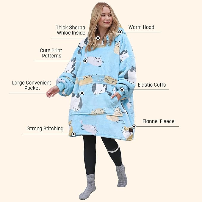 Catalonia Oversized Blanket Hoodie Sweatshirt, Wearable Sherpa Lounging Pullover for Adults Women Men