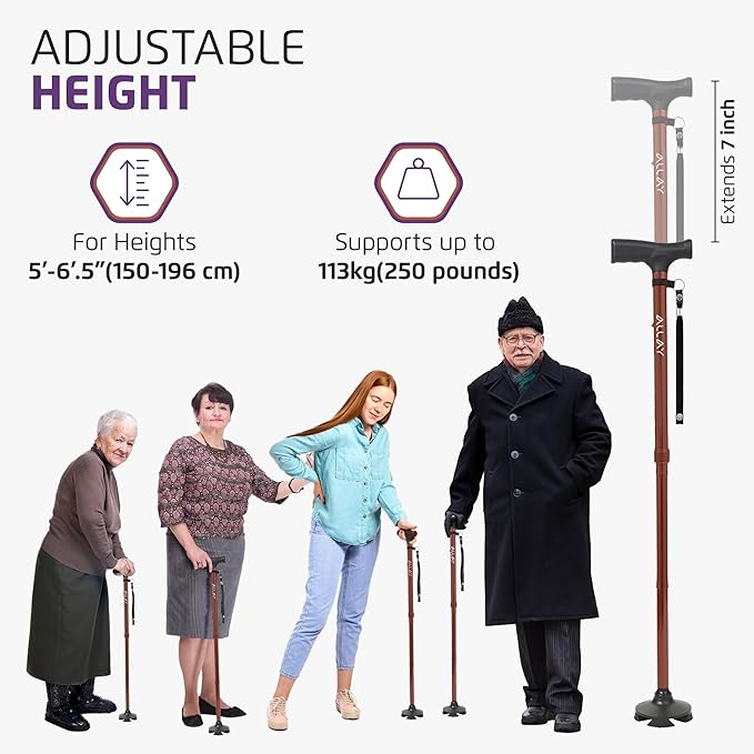 Allay Walking Cane for Men & Women - Foldable, Adjustable, Collapsible Walking Canes for Seniors Balance, Free Standing, Pivot Tip, Heavy Duty, with Travel Bag | Walking Sticks for Seniors & Adults