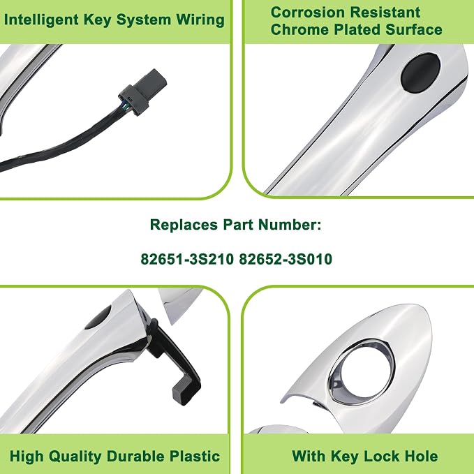 Exterior Door Handle Front Left Driver Side with Keyhole Smart Entry Keyless Compatible with 2011-2015 Hyundai Sonata Hybrid Replaces 82651-3S210 82652-3S010