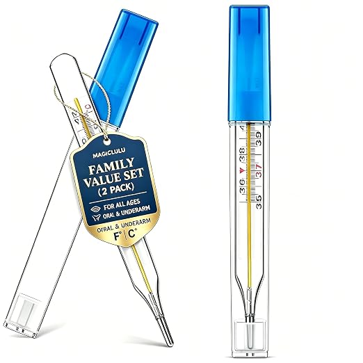 MAGICLULU 2Pc Glass Oral Temperature Adult Free Clinic Armpit Fast Reading Fever Indicator (℃ Large)