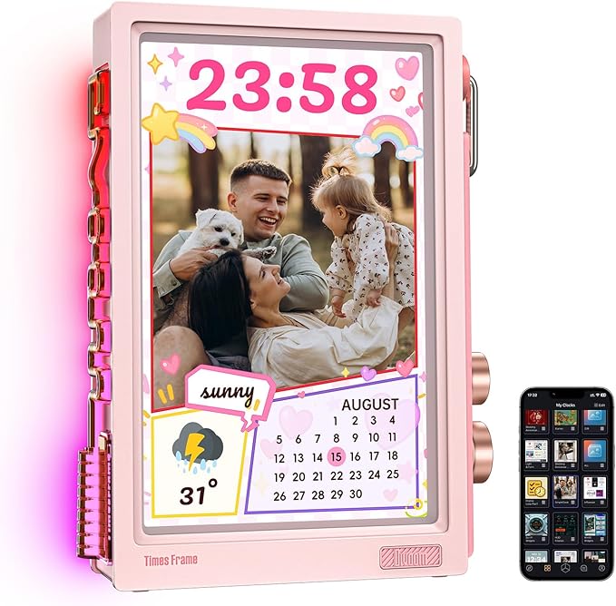 Divoom Times Frame 10.1-Inch WiFi Digital Picture Frame & Desk Display | 64GB, Free App, No Subscription Fees, Upload Photos/Videos, Calendar, Weather, Sports Scores, DIY Content, Pink