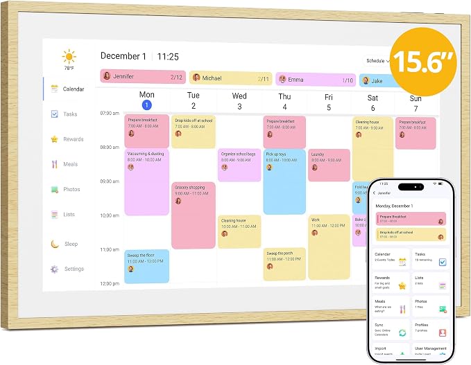 Dragon Touch Digital Calendar 15 inch, Electronic Wall Calendar with Interactive Touch Screen Display for Family Schedule Reminders, Task Rewards, Smart Chort Chart and Digital Picture Frame