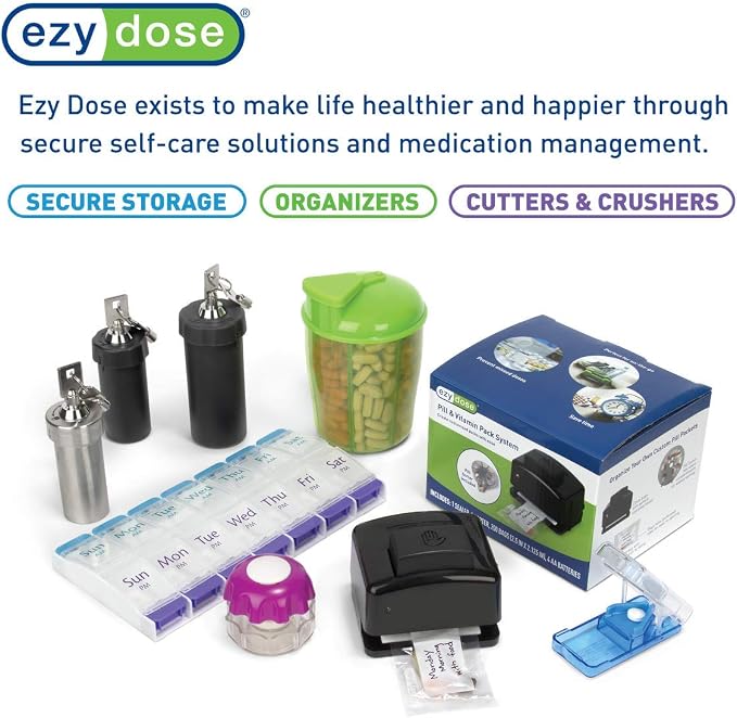 Ezy Dose Weekly (7-Day) Pill Case, Medicine Planner, Vitamin Organizer Box, 3X-Large Push Button Compartments, 4 Times a Day, Clear Lids, BPA Free