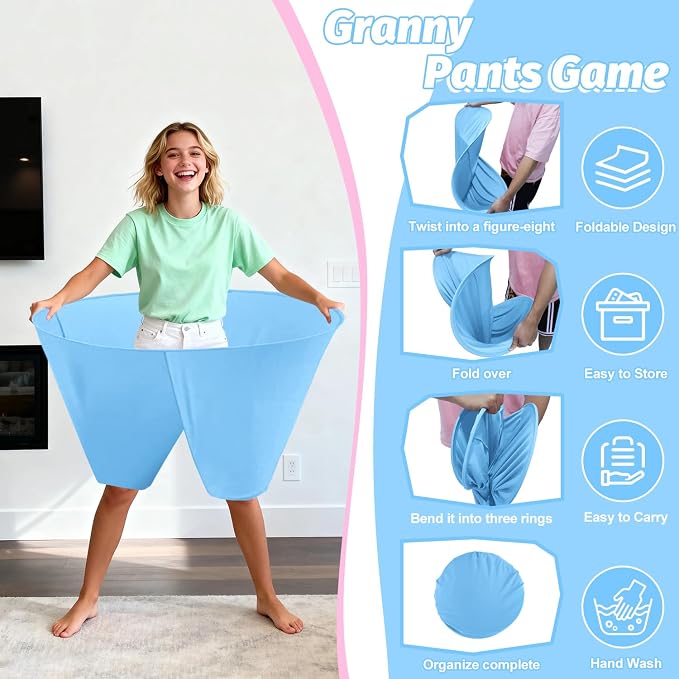 Granny Pants Outdoor Game, 2PCS Granny Pants Game with 8 Bouncy Balls and 1 Air Pump (Random Colors) Granny Pants Yard Game Baby Shower Funny Party Game for Adults & Family, Giant Pants Catch
