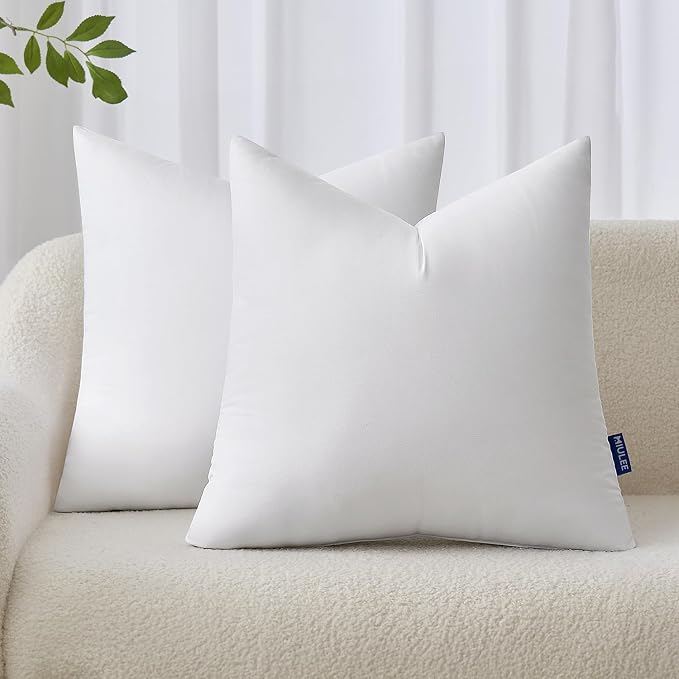 MIULEE 24x24 Euro Pillow Inserts Set of 2, Throw Pillows for Sofa Couch Bed | Premium Virgin Filling, Soft Brushed Fabric, Decorative Pillow, Lumbar Back and Neck Support