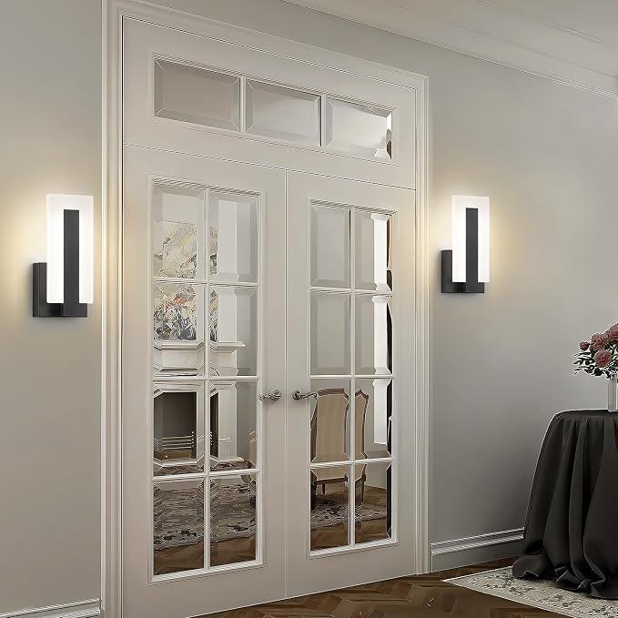 Joosenhouse Modern Black Wall Sconces Set of 2, ETL Certified, 5 CCT Selectable and 10%-100% Dimmable Indoor Hardwired Wall Lighting for Bedroom, Bathroom, Hallway, Living Room