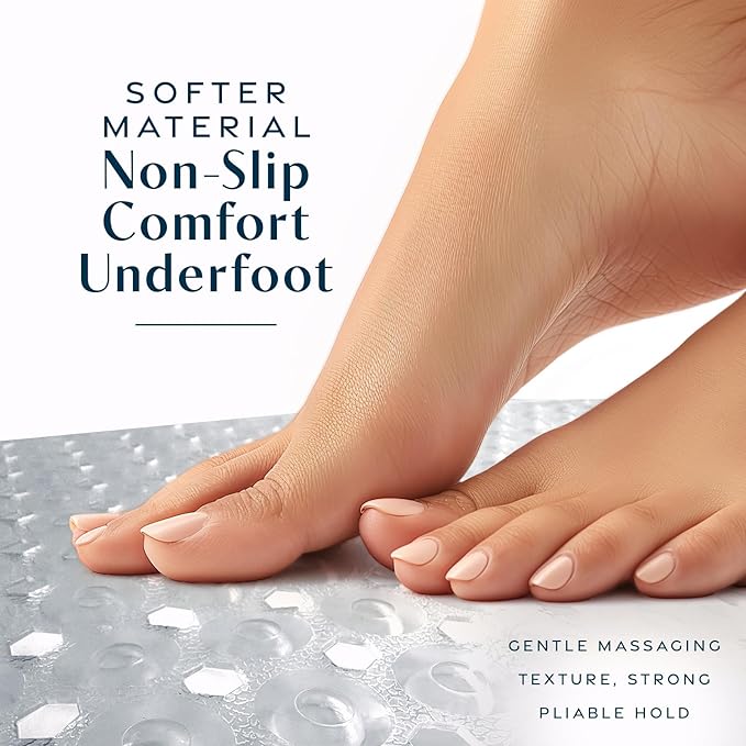 SlipX Solutions Power Grip Bathtub Safety Mat | Precision Grip Technology for Longer, Stronger, & Softer Wet Surface Protection | Transparent 39"x16"