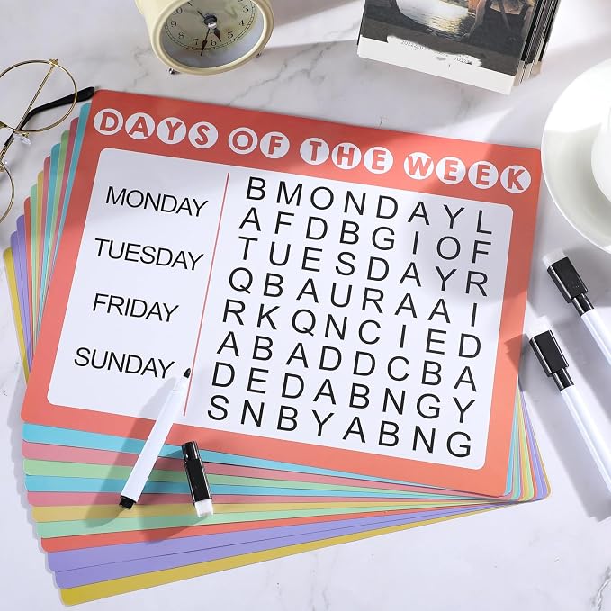 Yeaqee 12 Pcs Word Search Books for Dementia Game Reusable Alzheimers Word Search Cards Dementia Activities Large Print Products for Grandpa Elderly Seniors Patients Crossword(Pastel Color)