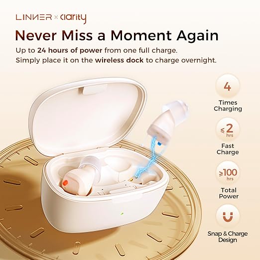 LINNER-New Saturn OTC Hearing Aids for Senior, Rechargeable Hearing Amplifiers with Comfort Design, Discreet & Nearly Invisible In-Ear Device for Adult, Noise Cancellation for Aid & Assist (Beige)