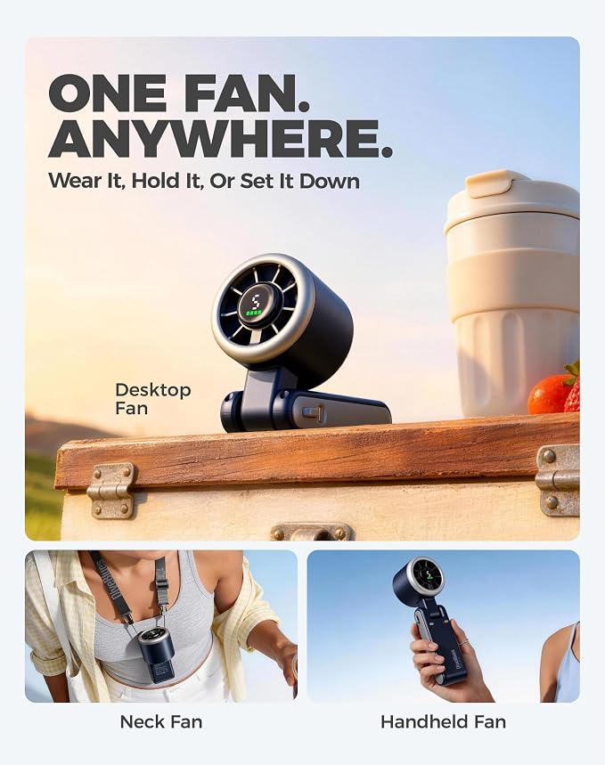 Diveblues Portable Handheld Turbo Fan, 5 Gear Wind, Battery Operated, Up to 12 Working Hours, 3 IN 1 Hand Fan with Air Turbo Tech Cooling Fan for Outdoor Activities, Travel, Working