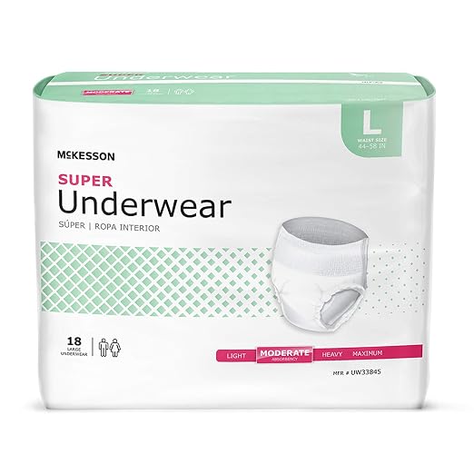 McKesson Super Adult Incontinence Underwear, [72 Count], Moderate Absorbency, Large, 44-58 in. Unisex Bladder Leak Protection, Pull-On Style with Tear-Away Sides, Postpartum and Incontinence Support