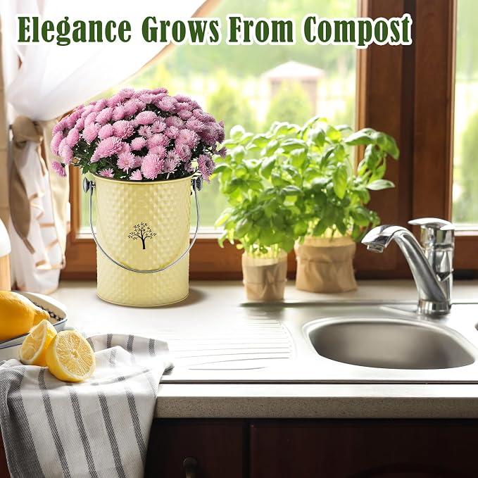 Countertop Kitchen Odorless Compost Bin with Removable Inner Bucket | 1 Gallon Composter Container,Includes 50 Compost Bags,2 Carbon Filters,Compost Bucket, ideal for food scraps,coffee grounds