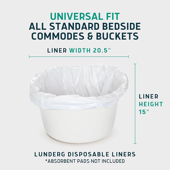 Lunderg Recycled Commode Liners - 100 Environment Friendly Toilet Bags | Medical Grade Bedside Commode Liners Disposable - Universal Fit & Easy to Use - Absorbent Pads Not Included