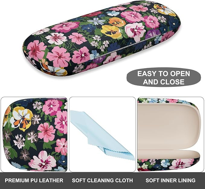 Eyeglasses Case, Portable Hard Shell Protective Case for Glasses, Eyeglass Holder Box for Women with Cleaning Cloth