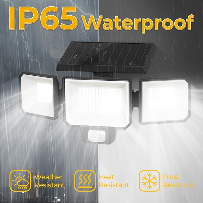Solar Motion Sensor Outdoor Lights, 3 Modes LED Security Flood Light with Remote Control, IP65 Waterproof Solar Powered Outside Wall Light for Garden Patio Garage Yard (1, LED Matrix-Black)