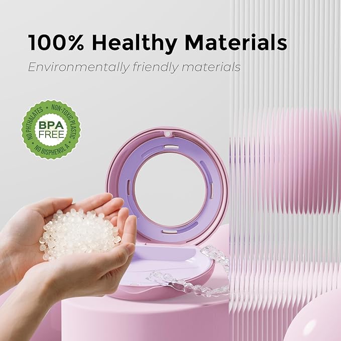 HEMILAB® Retainer Case, Slim Aligner Case with Mirror, Compatible with Invisalign, Cute Retainer Orthodontic Box with Vent Holes, Pink