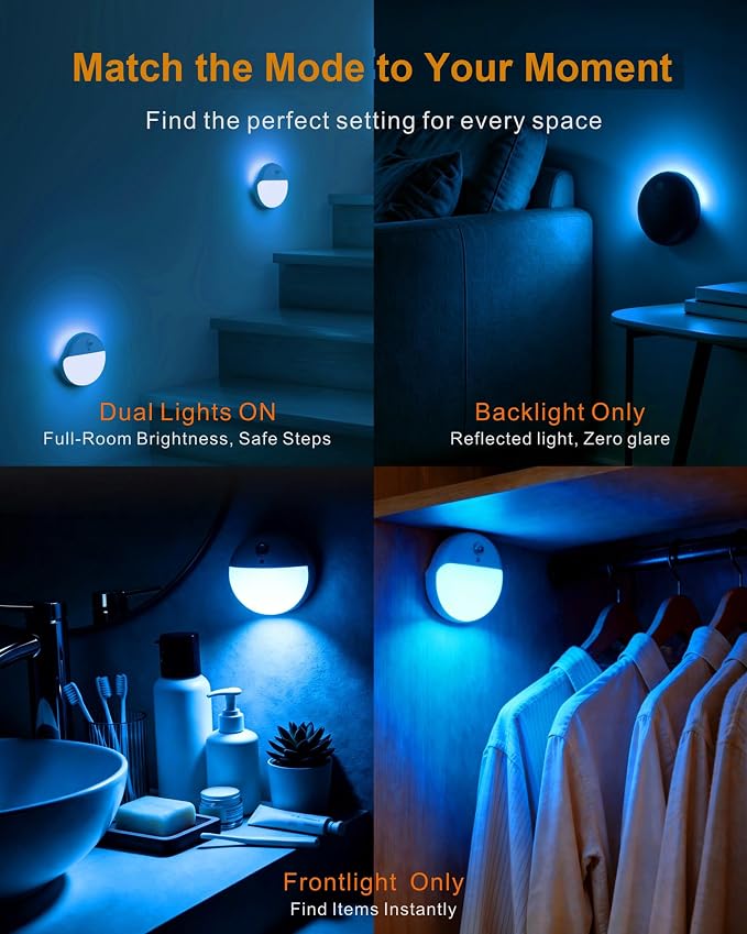 Toilet Night Light Motion Activated, Dim Light Battery Operated | 2 Pack, 3 Modes, Dimmable 1-15lm, Wireless Motion Sensor Stick on Light for Bathroom, Stairs, Indoor, Cabinet, Kids, Azure