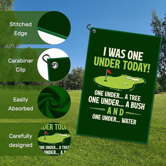 I was One Under Today Golf Towel with Clip, Funny Golf Bag Accessories for Men, Golfing Accessories for Men Women, Birthday Retirement Gifts for Golfing Lover, Golfer Gifts for Father Grandpa