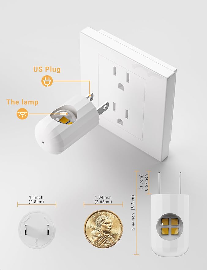 6 Pack Mini LED Night Light Plug in Wall - Dusk to Dawn Auto On/Off, 3000K Soft White 100 Lumen, 360° Adjustable Lighting for Bedroom, Bathroom, Stairs, Kids Room, Hallway