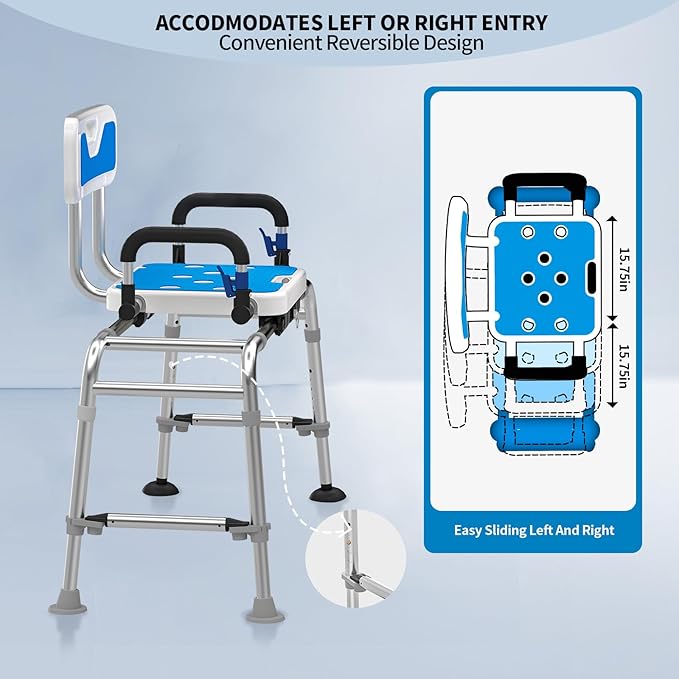 Sliding Shower Chair with Arms and Back, 500lbs Tub Transfer Benches with Non Slip Aluminum Body and Suction Cups Adjustable Height Bath Seats for Seniros Elderly Disabled or Bariatric Adults