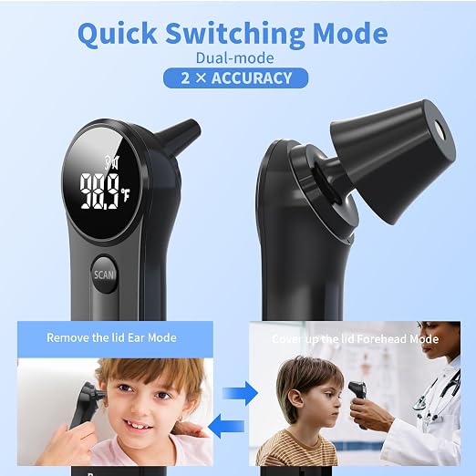 Boncare Thermometer for Adults, Kids, Accurate Digital Forehead Thermometer | Medical Grade FSA-HSA Eligible Touchless Infrared Ear Thermometer, Fever Alarm & Silent Mode, 1s Instant Results