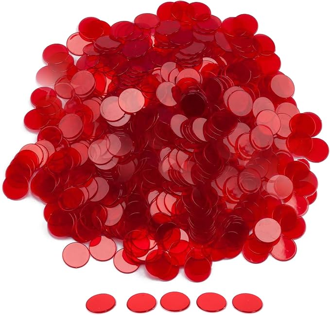 GSE Games & Sports Expert Red Bingo Chips, 2,000 Pieces 3/4-Inch High-Contrast Transparent Counting Chips for Bingo Games, Parties