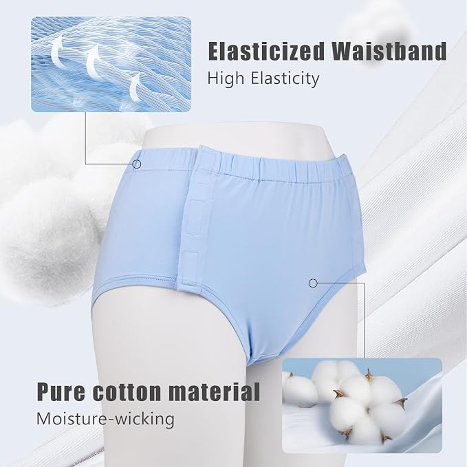 Comfortable Adaptive Underwear - Hospital-Ready Undergarments for Elderly Women with Easy Closure and Elastic Design, Ideal for Post-Surgery and Incontinence Care (Blue, Large)