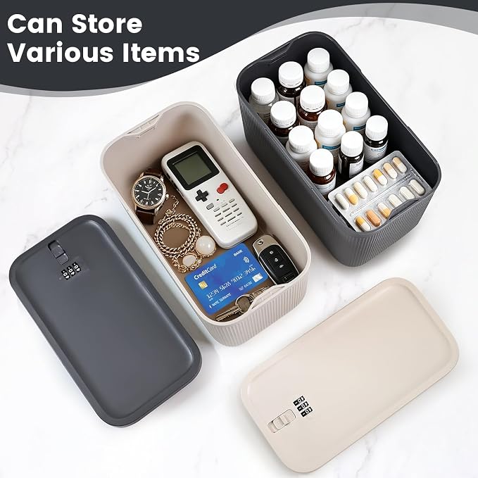 Medicine Lock Box with Code,Taller Size Small Lock Box with Combination Code for Medication Safe,Lock Box for Pills/First Aid Kits/Snack/Ipad Mini,Locked Container for Home/Office 9.4X5.5X5.7inch Gray