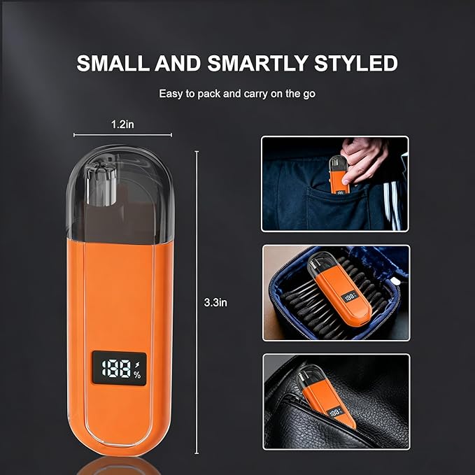 2026 Men & Women Professional Ear and Nose Hair Trimmer, Travel-Friendly IPX7 Waterproof, USB Rechargeable, Painless Quiet, Easy to Clean Dual Edge Blades，Orange