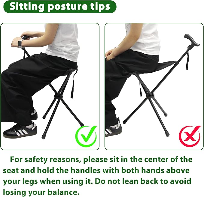 FATTCHIAR Cane with Seat, Adjustable Height 34.2"-39.7" Walking Stick with Seats, Cane Chair Capacity 220lbs, Folding Lightweight Portable Stool for Adults Seniors Camping Hiking