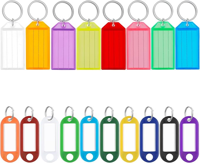 Uniclife 30 Pack Key Tags with Blank Labels, Clear Windows & Split Rings | 2 styles of key tags with writable blank paper labels and clear covers keep labels protected, visible and easy to identify