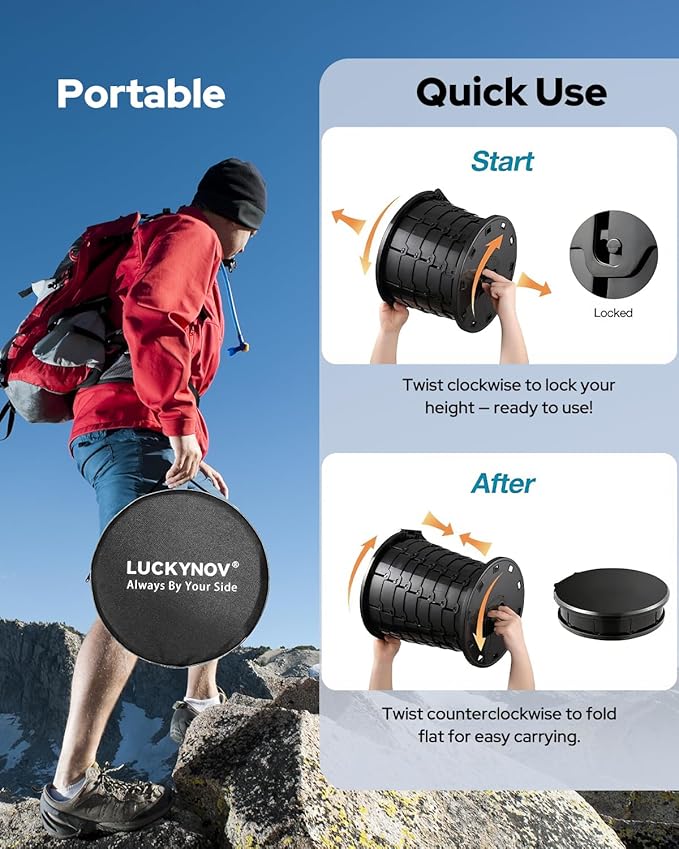 Height Adjustable Portable Folding Toilet for Camping, Adults & Kids, 400 lbs Capacity | Compact Travel Toilet with Lid, Waste Bags & Gel Packs | Outdoor, RV, Hiking, Emergency Potty