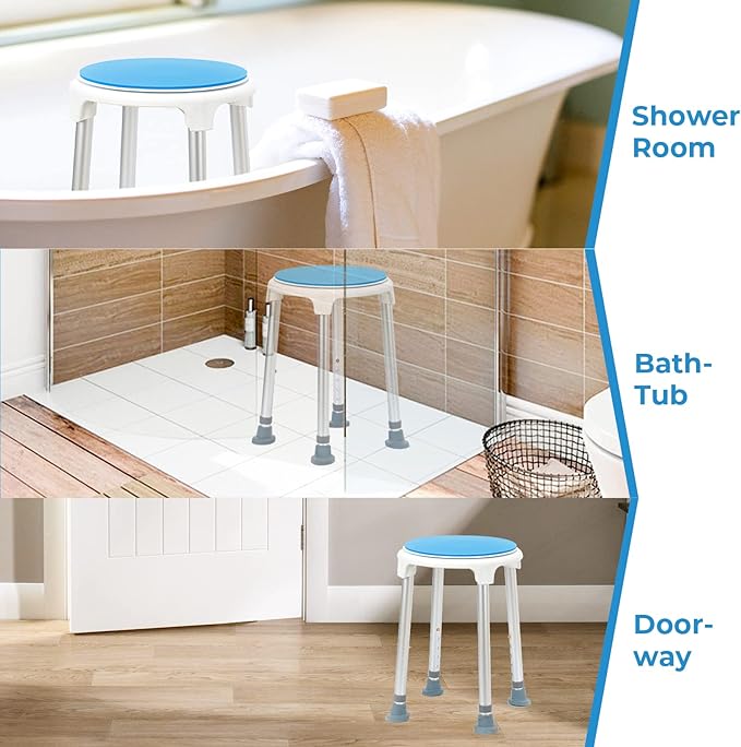 Shower Stool for Inside Shower Swivel Shower Chairs for Seniors Adjustable Round Shower Seat Bath Chair Tool-Free Assembly 5 Adjustable Heights from 19''-21'' Load 350LB