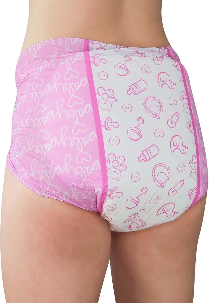 Littleforbig Adult Printed Diaper 10 Pieces - Nursery Pink (Medium 28"-38")