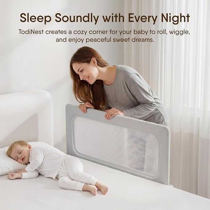 Bed Rail for Toddlers, 47 Inch Foldable Baby Guard | 47 in foldable toddler rail with reinforced anchors, no-gap mattress fit, double lock, washable fabric for King|Queen