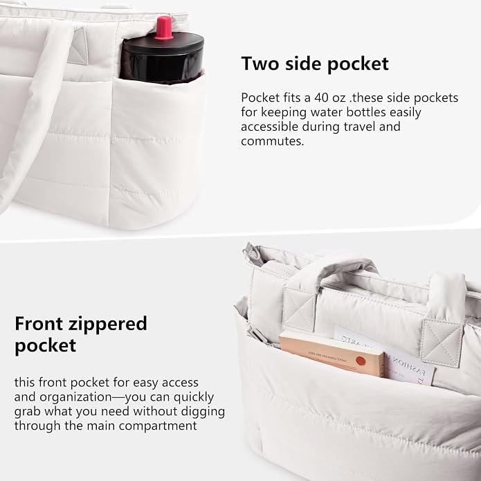Puffer Tote Bag for Women Quilted Nurse Bag Lightweight Work Bag for Teacher Travel Handbag with Multiple Pockets