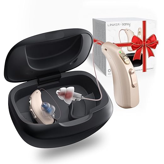 LINNER Upgraded Hearing Aids for Seniors, OTC Rechargeable Amplifier with Noise Cancelling, Designed for Adults with Mild to Moderate Hearing Loss, With Charging Case for All-Day Use (Black)