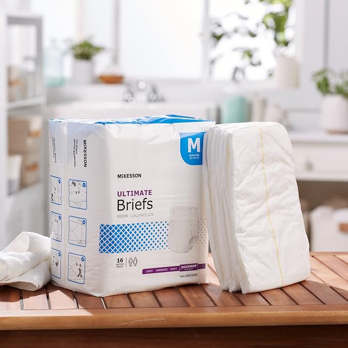 McKesson Ultimate Briefs, [16 Count], Size M, 32-44 in. Incontinence Adult Diapers with Tabs, Maximum Absorbency, Unisex, Disposable, Elastic Leg Gathers and Contoured Fit for Men and Women