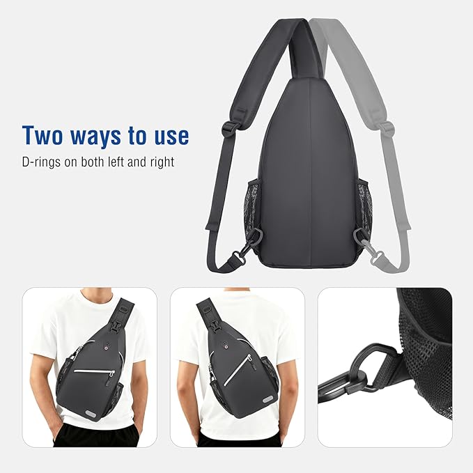 MOSISO Small Sling Bag for Men, Crossbody Shoulder Chest Daypack Bag | Sling Backpack for Casual Travel Hiking
