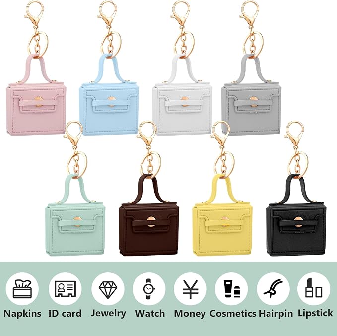 Liliaafar 8 Pcs Mini Backpack Keychain Mini Coin Purses for Women Cute PU Leather Makeup Bag with Keychain, Multi Pocket Card Holder Cable Organizer Giftable Zipper Pouch (Modern)