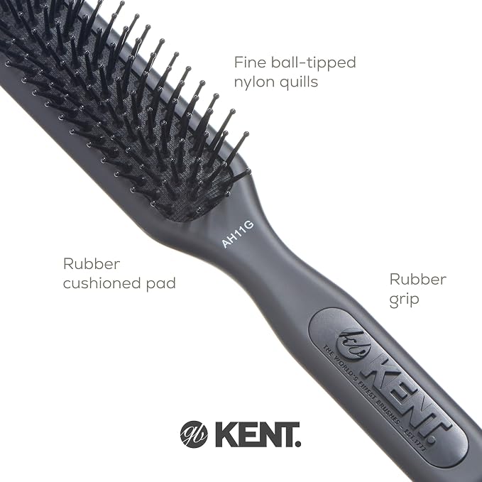 Kent AH11G Airhedz Pro Narrow Pin Hair Brush, Fine Pin Detangler Brush Ideal for Taming and Straightening Non-Scratch for Pain-Free Detangling