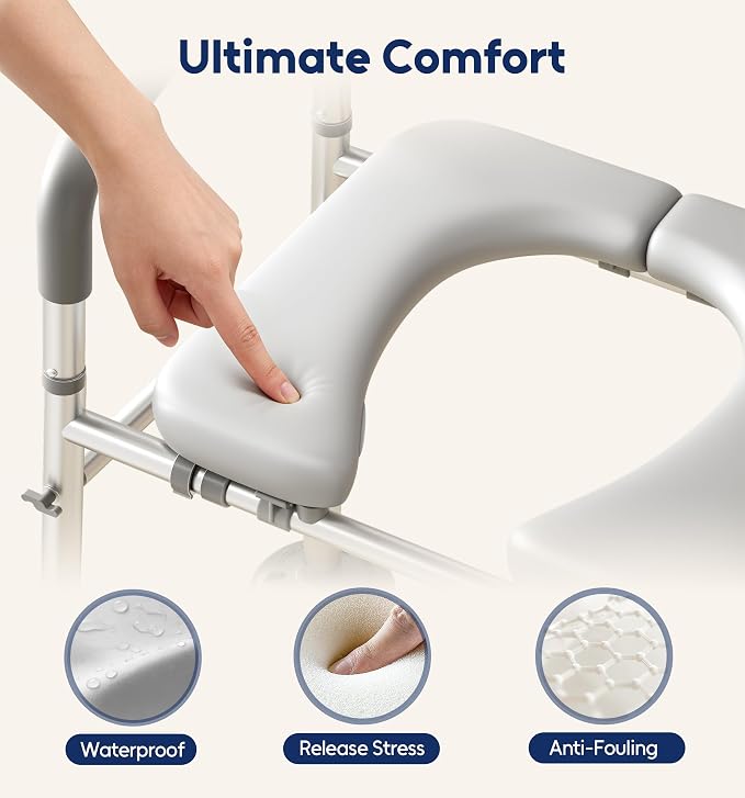 Bluelog Raised Toilet Seat Risers for Seniors with Handles, Grey | Adjustable 7 Height & 6 Width, 400lbs Heavy-Duty Support, Built-in Paper Holder & Storage, For Elderly & Handicap